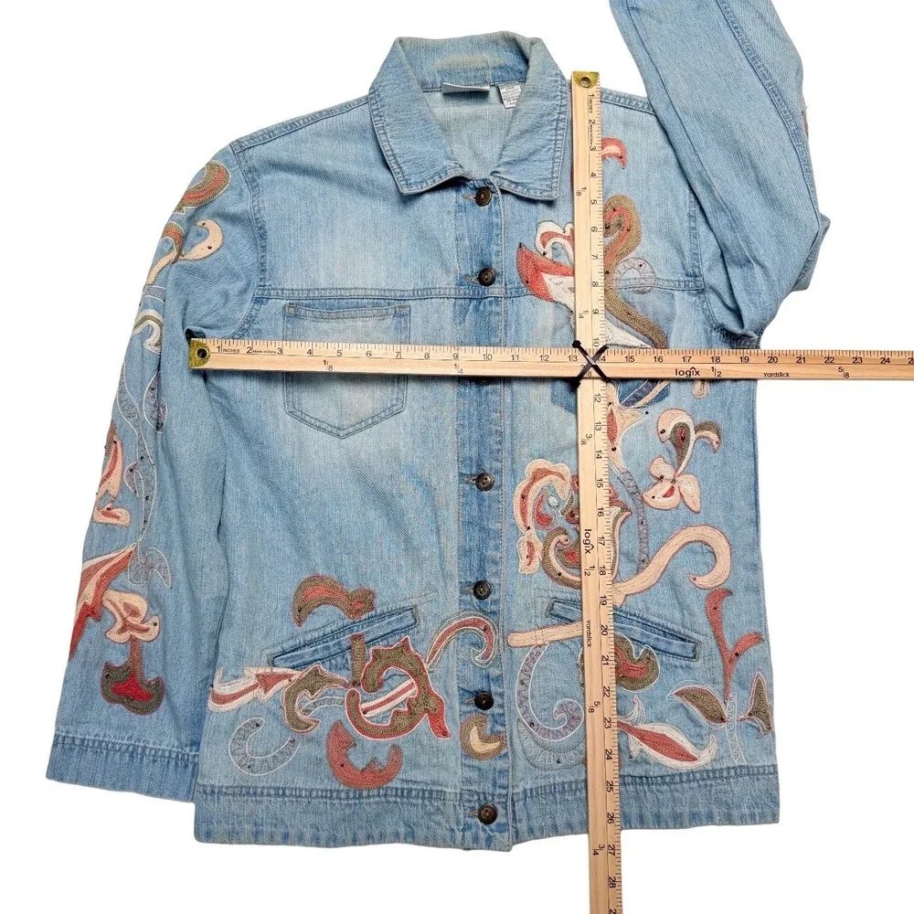 Y2K Chicos Embroidered Cotton Denim Medium‎ Women Jacket Boho Artsy Festival